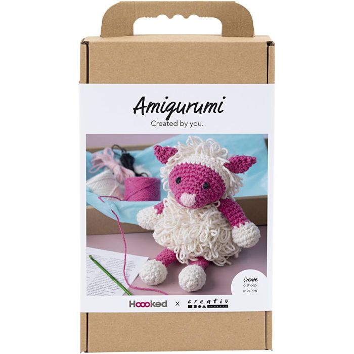 Kit Fai da te Amigurumi, Pecora, rosa, bianco sporco, 1 conf.