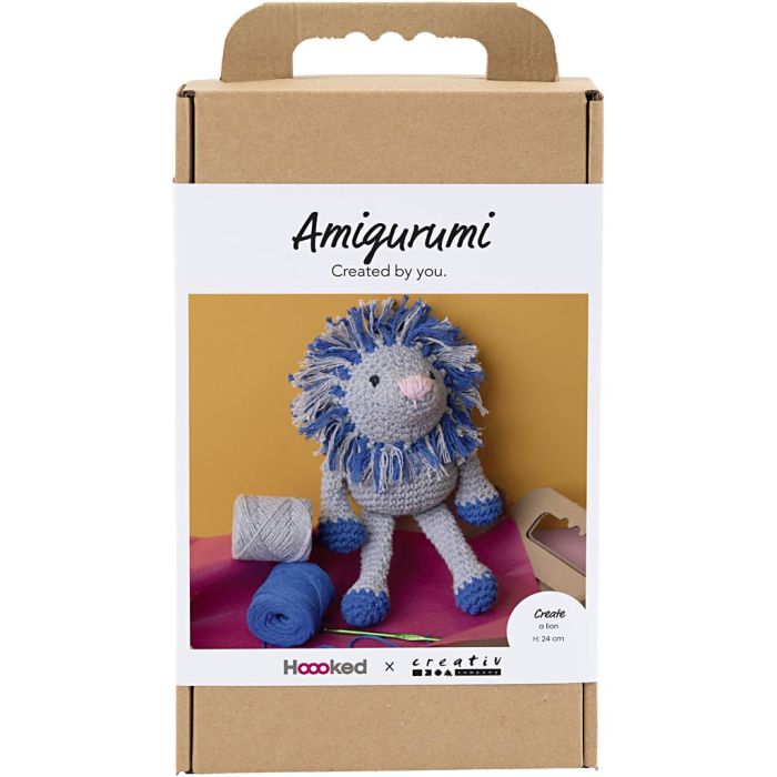 Kit Fai da te Amigurumi, Leone, blu navy, grigio chiaro, 1 conf.