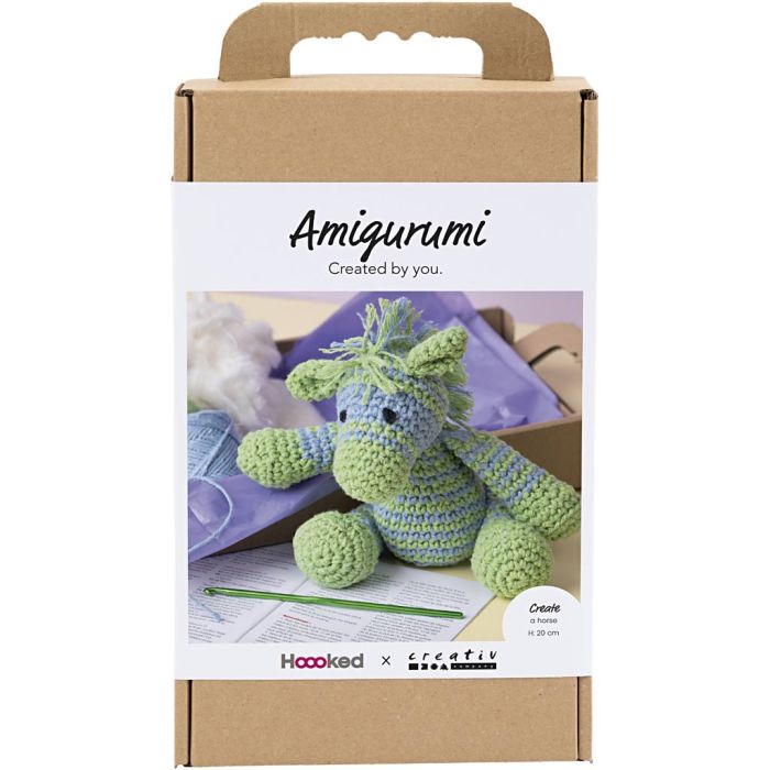 Kit Fai da te Amigurumi, Zebra , azzurro, verde chiaro, 1 conf.