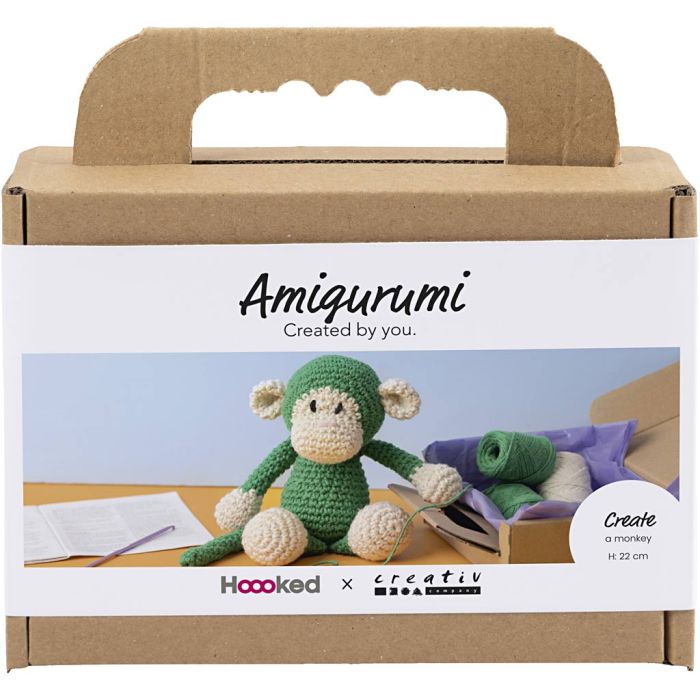 Kit Fai da te Amigurumi, Scimmia, verde, bianco sporco, 1 conf.
