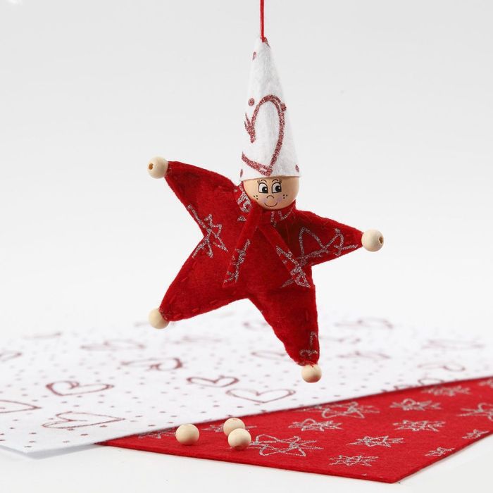 Folletto a forma di stella realizzato in feltro con glitter