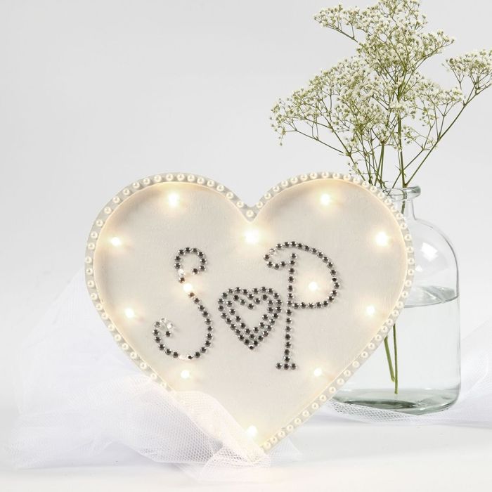 Light Box a forma di cuore decorata con brillantini e mezze perle