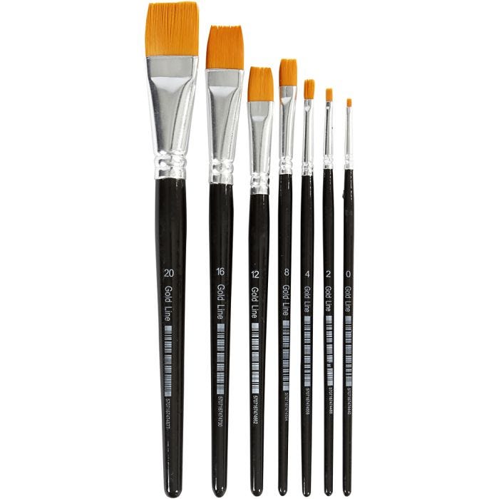 Pennelli Gold Line, dim. 0+2+4+8+12+16+20, L: 16,5-21 cm, L: 1-7 mm, piatto, 7 pz/ 1 conf.
