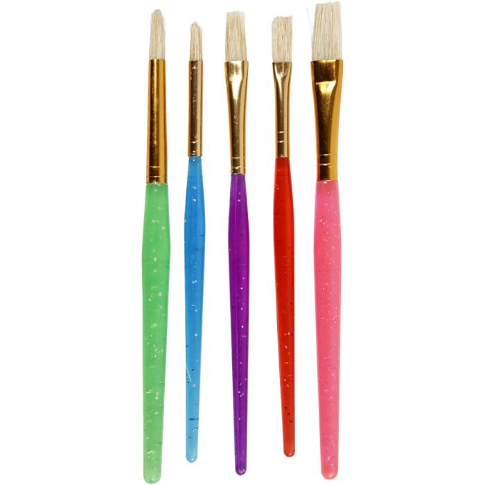 Pennelli per Bambini, dim. 8+12+18, L: 14-16 cm, L: 5-10 mm, piatto,rotondo, colori asst., 5 pz/ 1 conf.