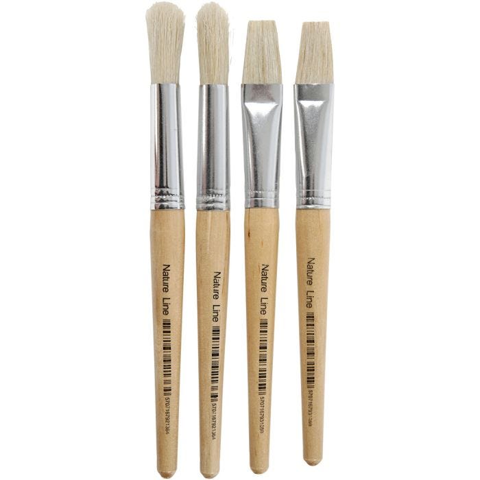 Pennelli per bambini, dim. 15, L: 18,5+19,5 cm, L: 11+17 mm, piatto,rotondo, 4 pz/ 1 conf.