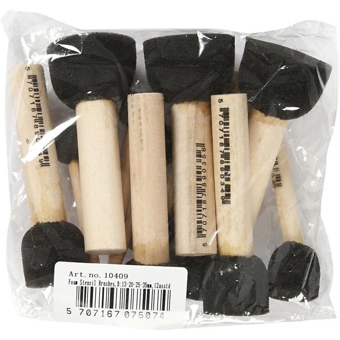 Pennelli di Gomma per Stencil, L: 9-10 cm, diam 13+20+25+35 mm, 12 pz/ 1 conf.