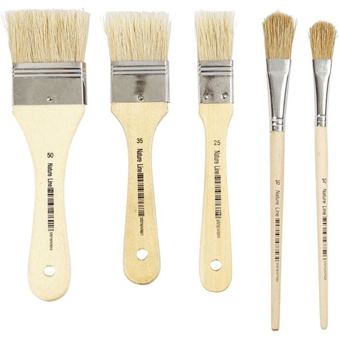 Set pennelli per vernice, dim. 10+16+25+35+50, L: 18,5-21,5 cm, L: 13-50 mm, piatto, 10 pz/ 1 conf.