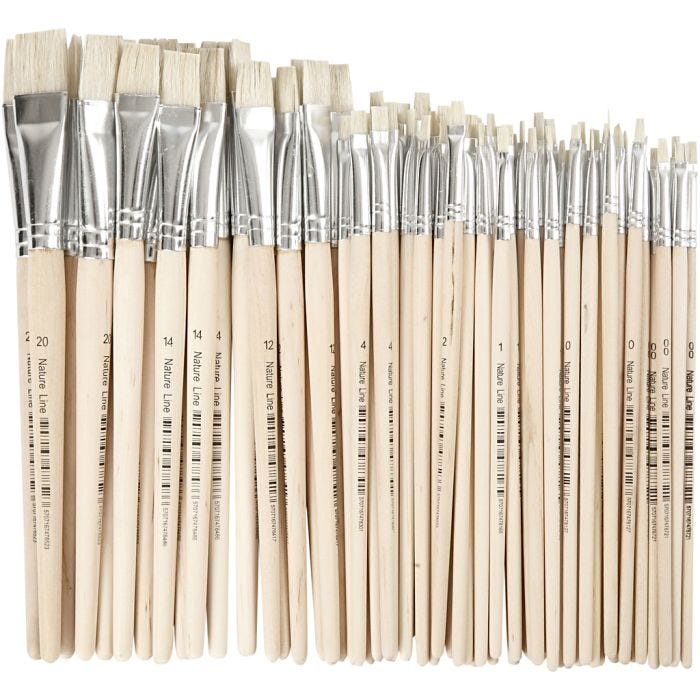 Pennello Nature Line, 00+0+1+2+4+12+14+20, L: 18-22 cm, L: 3-20 mm, piatto, 68pz/ 1 conf.