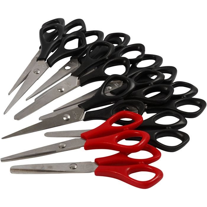 Forbici per la Scuola, L: 14 cm, destrimani &amp; mancini, nero, rosso, 12 pz/ 1 conf.