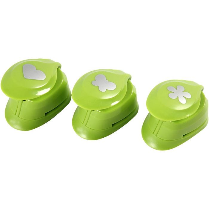 perforatore di carta, fiore, farfalla, cuore, misura 25 mm, 3 pz/ 1 conf.