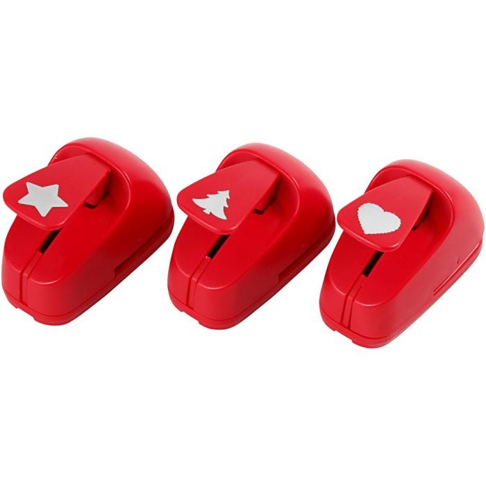 Perforatori per la carta, stella, cuore, albero di Natale, misura 16 mm, rosso, 1 set
