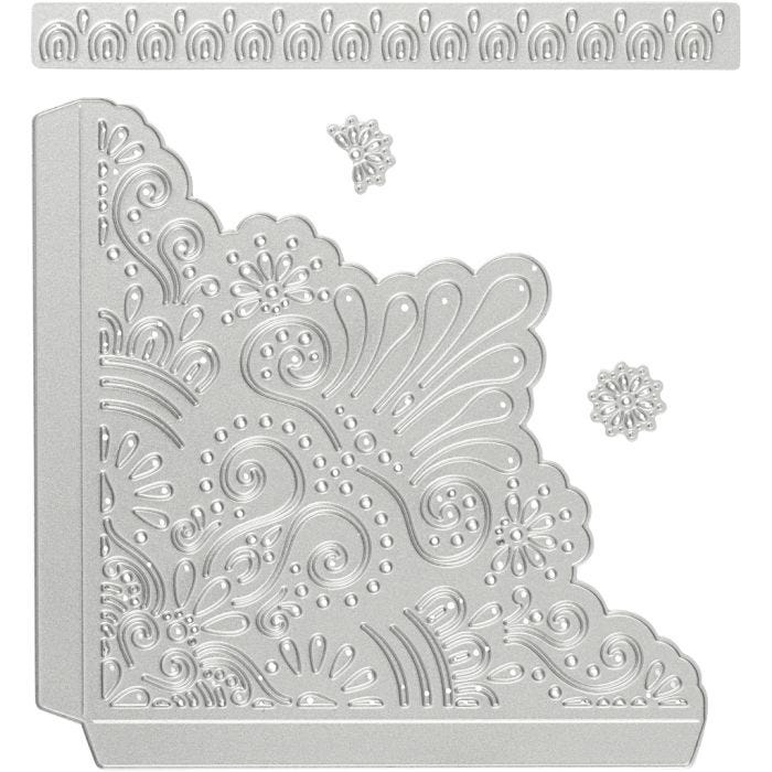 Mascherina per embossing e fustella, angoli decorativi, misura 14,5x1,5 cm, 1 pz