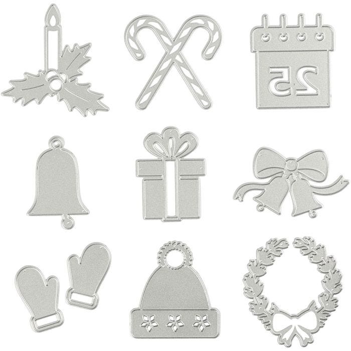 Mascherina per embossing e fustella, motivi natalizi, diam 2-6,5 cm, 1 pz