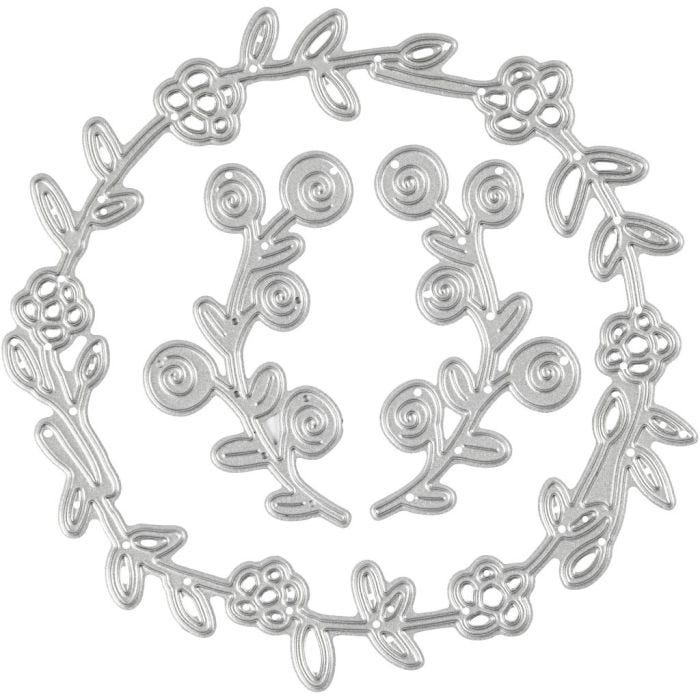 Mascherina per embossing e fustella, corona di fiori, misura 102x100 mm, 1 pz