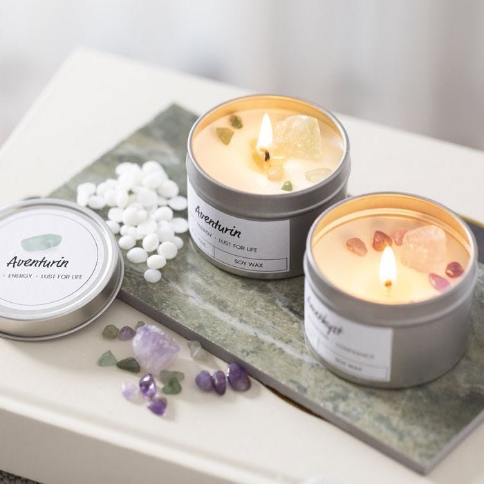 Candele in cera di soia con cristalli 