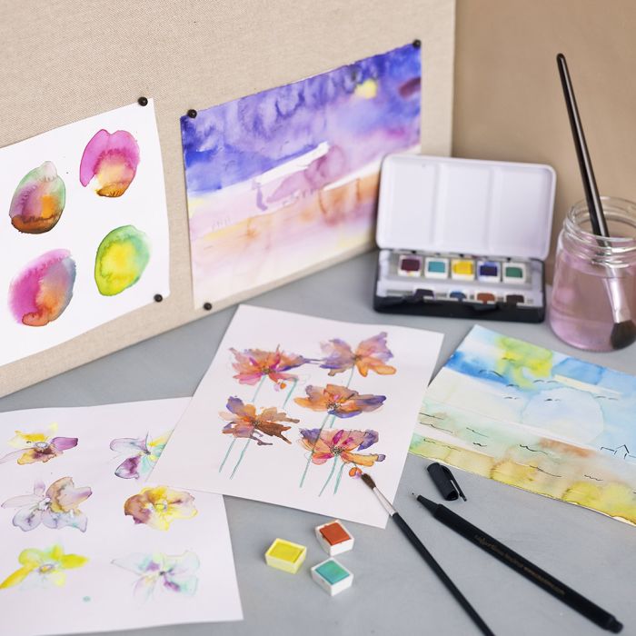 Fiori e paesaggi ad acquerello