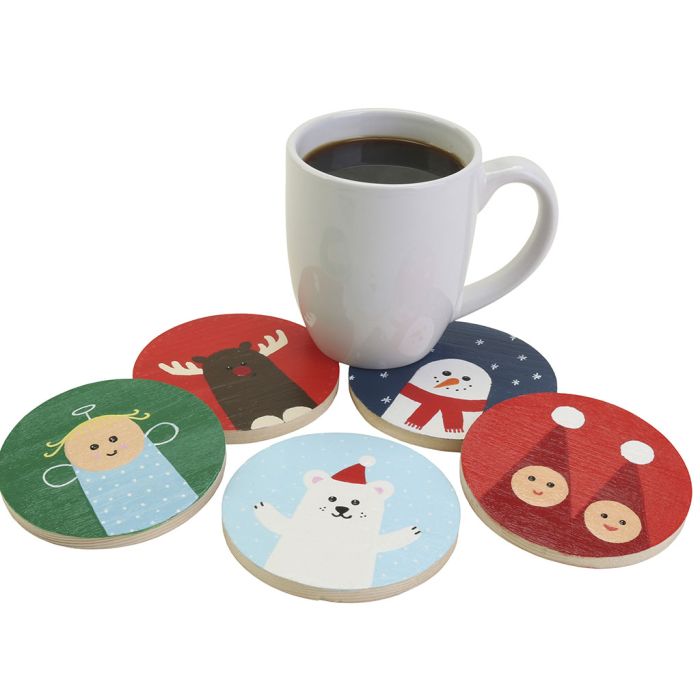Simpatici sottobicchieri in legno con figure natalizie