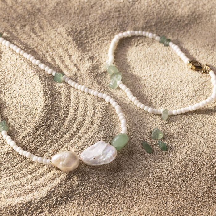Bracciale e collana con avventurina e perle d'acqua dolce