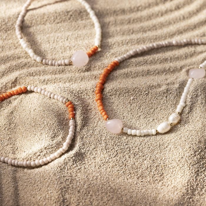 Collana e bracciale con quarzo rosa e perle d'acqua dolce