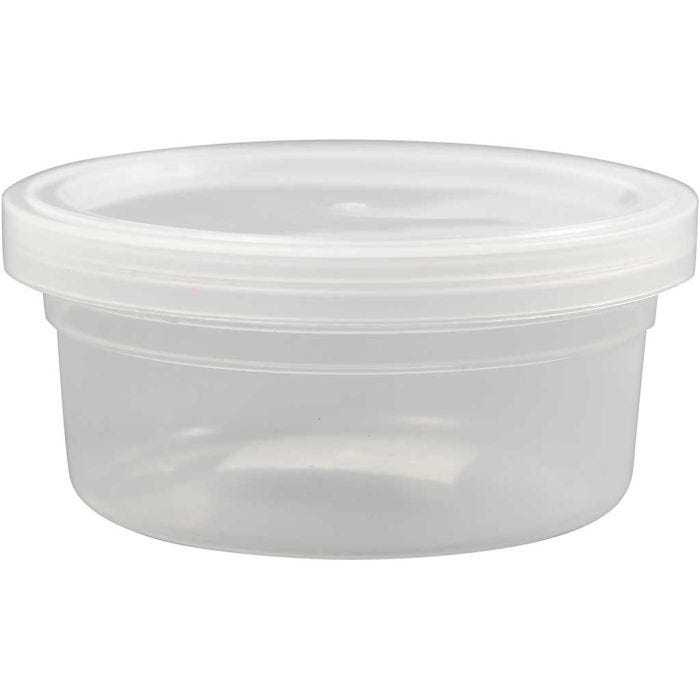 Barattoli in plastica con tappo, H: 38 mm, diam 84 mm, 125 ml, 20 pz/ 1 conf.