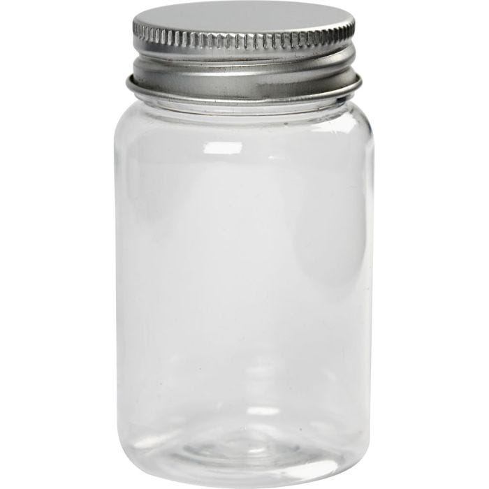 Vasetti di plastica con tappo a vite, H: 77 mm, diam 45 mm, 100 ml, 10 pz/ 1 conf.