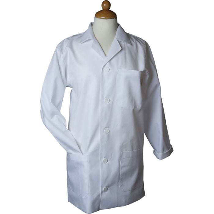 Grembiule da laboratorio, L: 78 cm, misura small, Lunghezza maniche: 58 cm, bianco, 1 pz