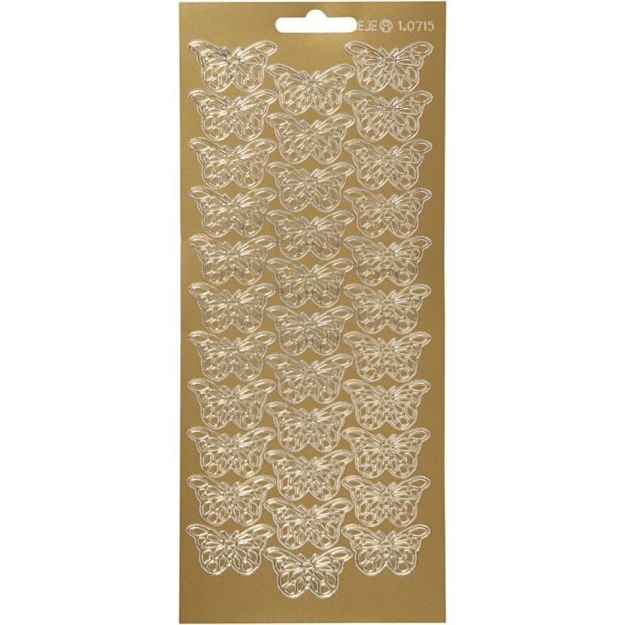 Stickers, farfalle, foglio 10x23 cm, oro, 1 fgl.