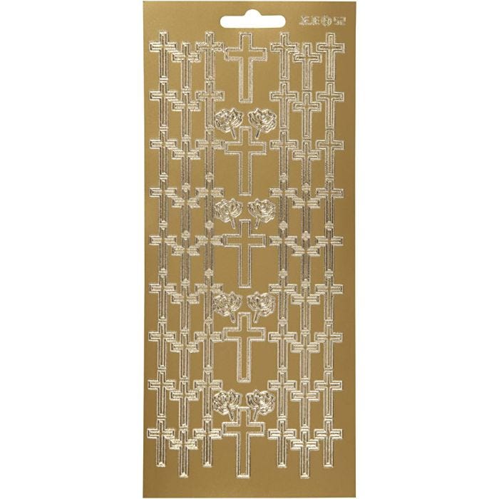 Stickers, croce, foglio 10x23 cm, oro, 1 fgl.