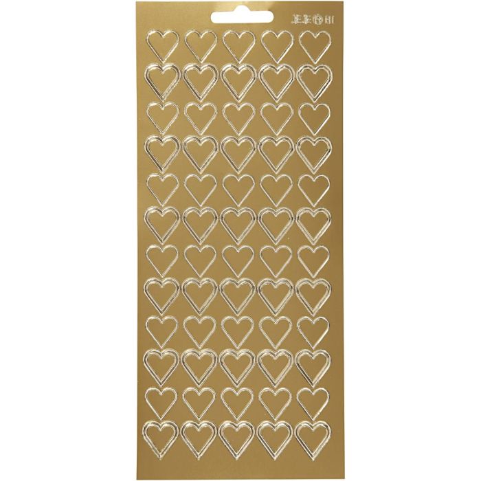 Stickers, cuore, foglio 10x23 cm, oro, 1 fgl.