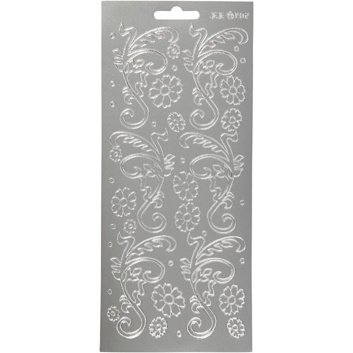 Stickers, foglie decorative, foglio 10x23 cm, argento, 1 fgl.