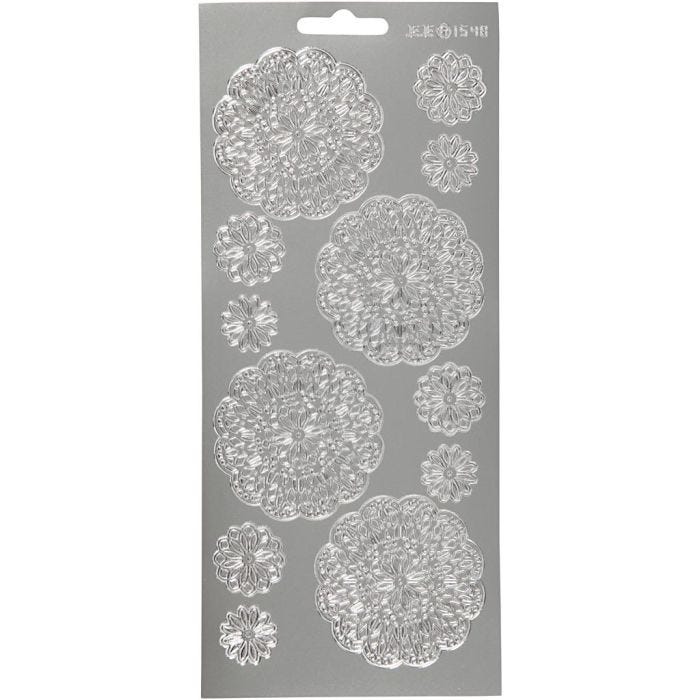 Stickers, fiori, 10x23 cm, argento, 1 fgl.