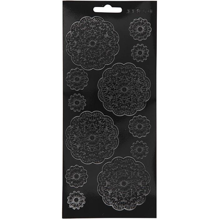 Stickers, fiori, foglio 10x23 cm, nero, 1 fgl.