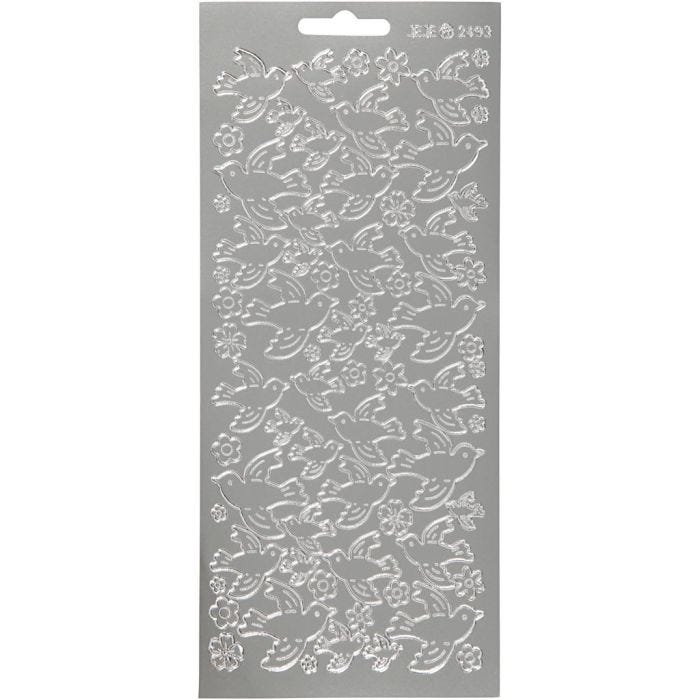 Stickers, colombe, foglio 10x23 cm, argento, 1 fgl.