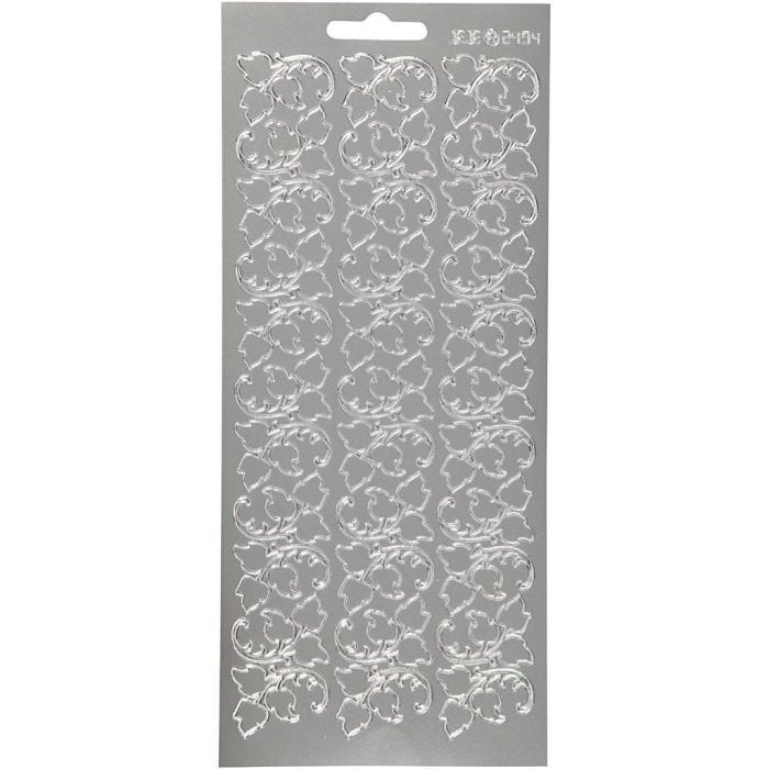 Stickers, foglie, foglio 10x23 cm, argento, 1 fgl.