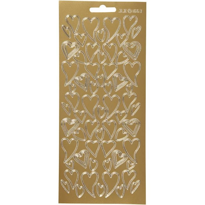 Stickers, cuori, foglio 10x23 cm, oro, 1 fgl.
