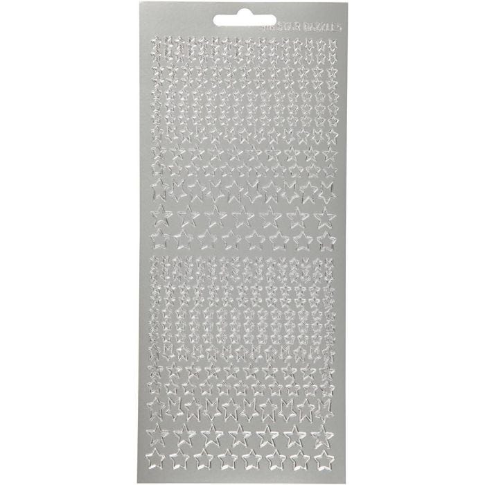Stickers, stelle, foglio 10x23 cm, argento, 1 fgl.
