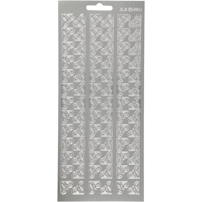 Stickers, angoli, foglio 10x23 cm, argento, 1 fgl.