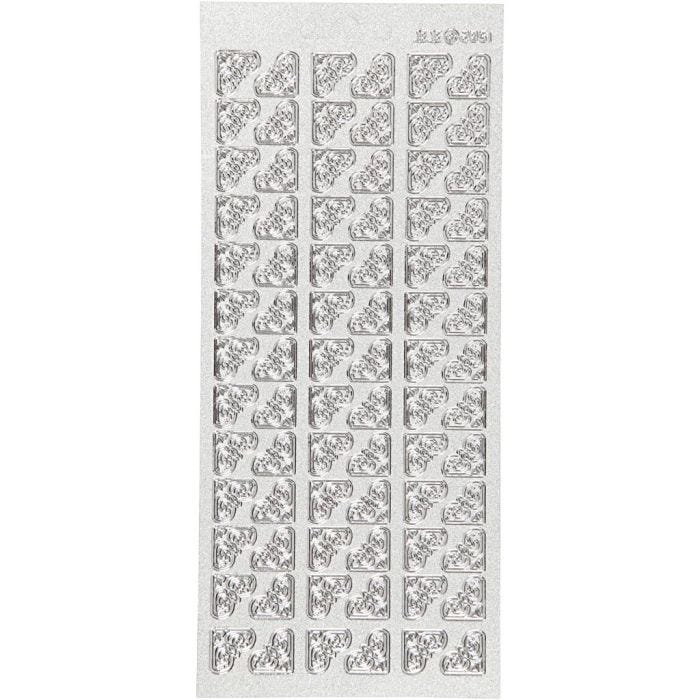 Stickers, angoli, foglio 10x23 cm, argento, 1 fgl.