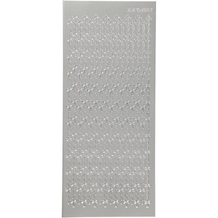 Stickers, croce, foglio 10x23 cm, argento, 1 fgl.