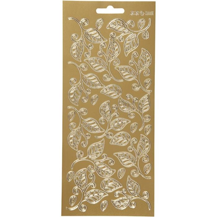 Stickers, foglie, foglio 10x23 cm, oro, 1 fgl.
