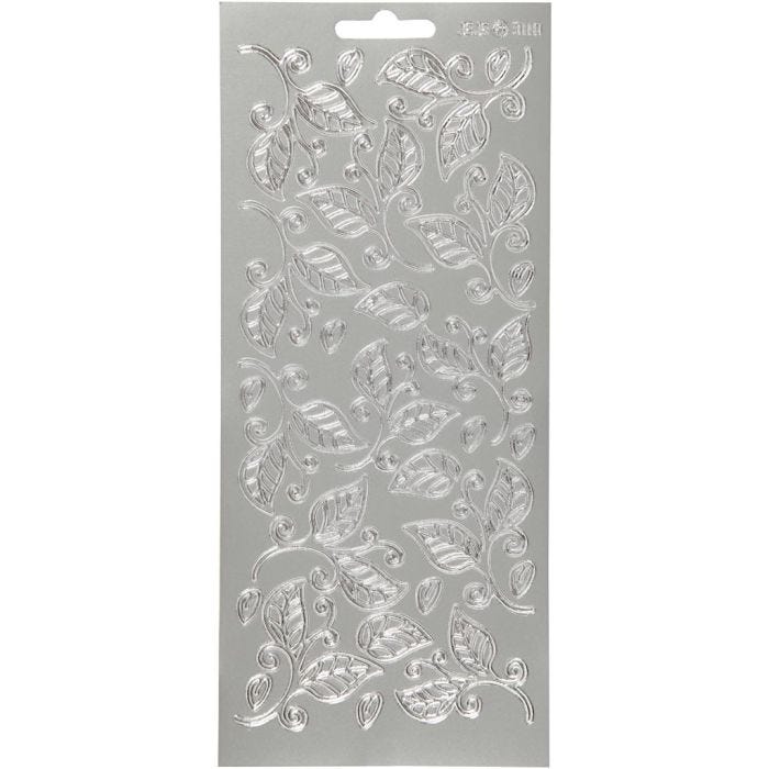 Stickers, foglie, foglio 10x23 cm, argento, 1 fgl.