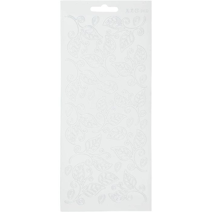 Stickers, foglie, foglio 10x23 cm, bianco, 1 fgl.