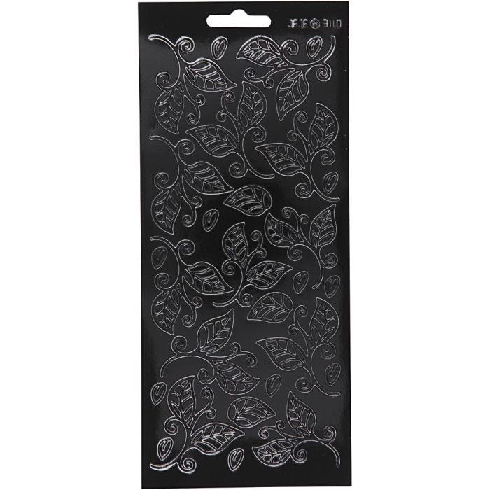 Stickers, foglie, foglio 10x23 cm, nero, 1 fgl.