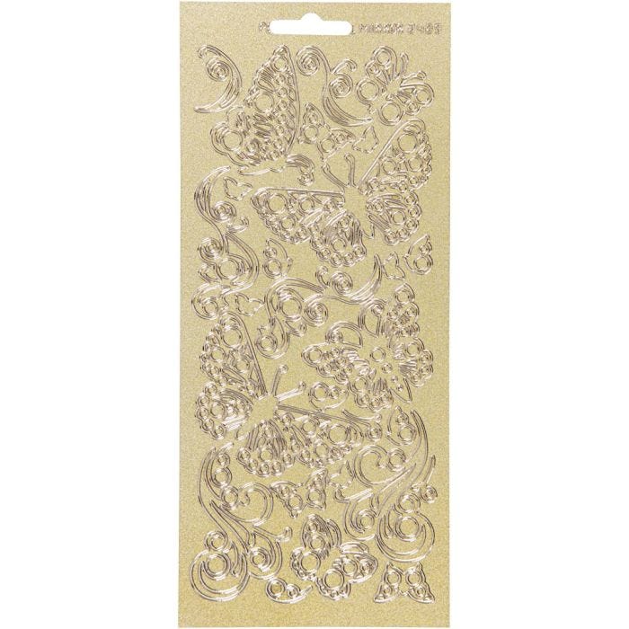 Stickers, farfalle, foglio 10x23 cm, oro, 1 fgl.