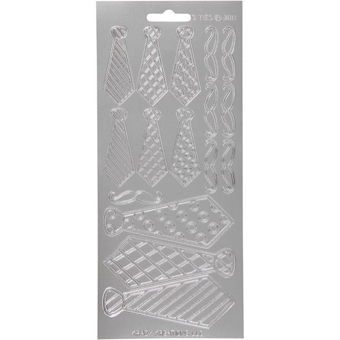 Stickers, cravatte, foglio 10x23 cm, argento, 1 fgl.