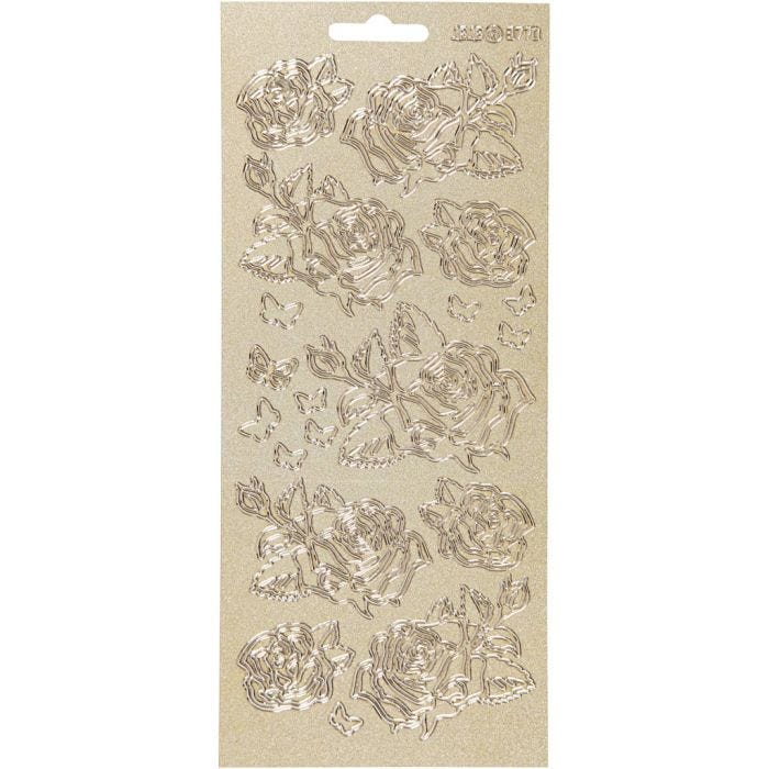 Stickers, rose, foglio 10x23 cm, oro, 1 fgl.