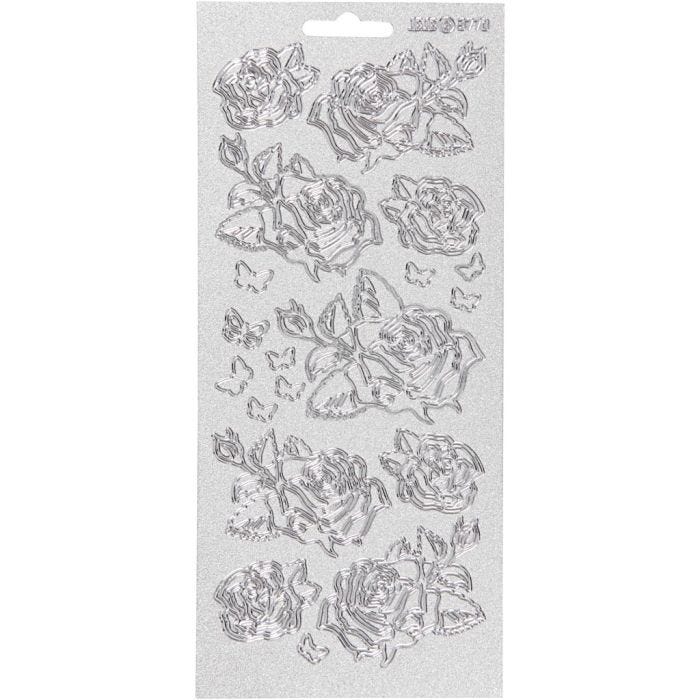 Stickers, rose, foglio 10x23 cm, argento, 1 fgl.