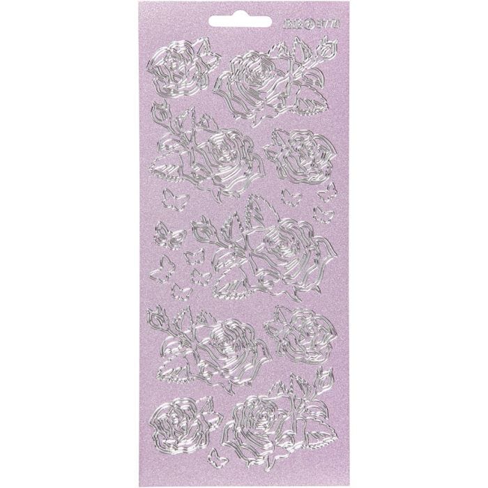 Stickers, rose, foglio 10x23 cm, argento, 1 fgl.