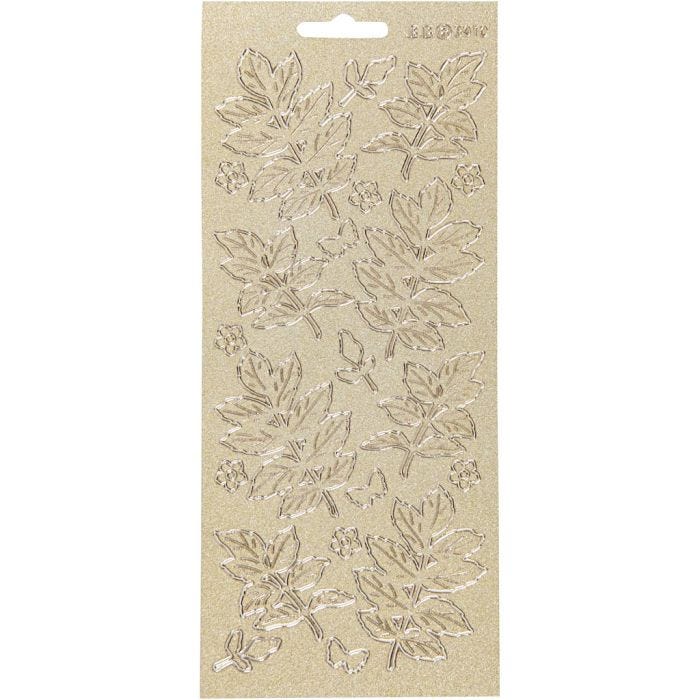 Stickers, foglie, foglio 10x23 cm, oro, 1 fgl.