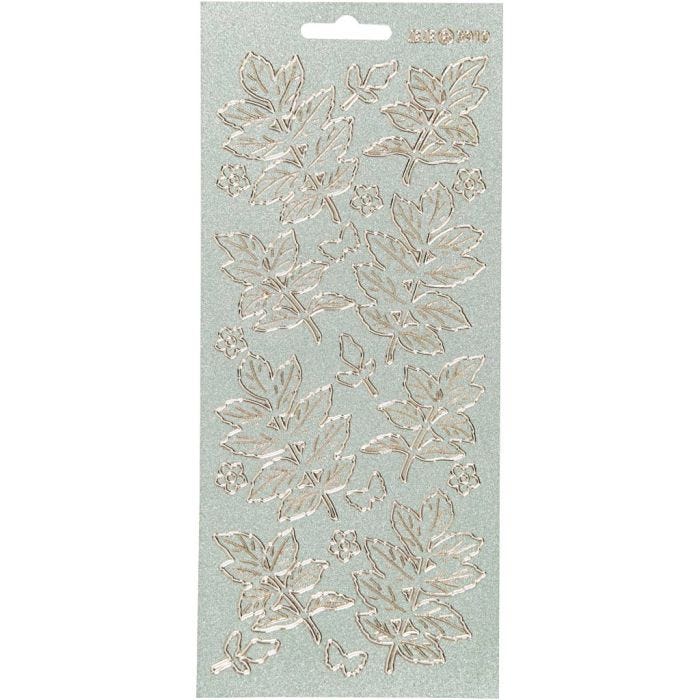 Stickers, foglie, foglio 10x23 cm, oro, 1 fgl.